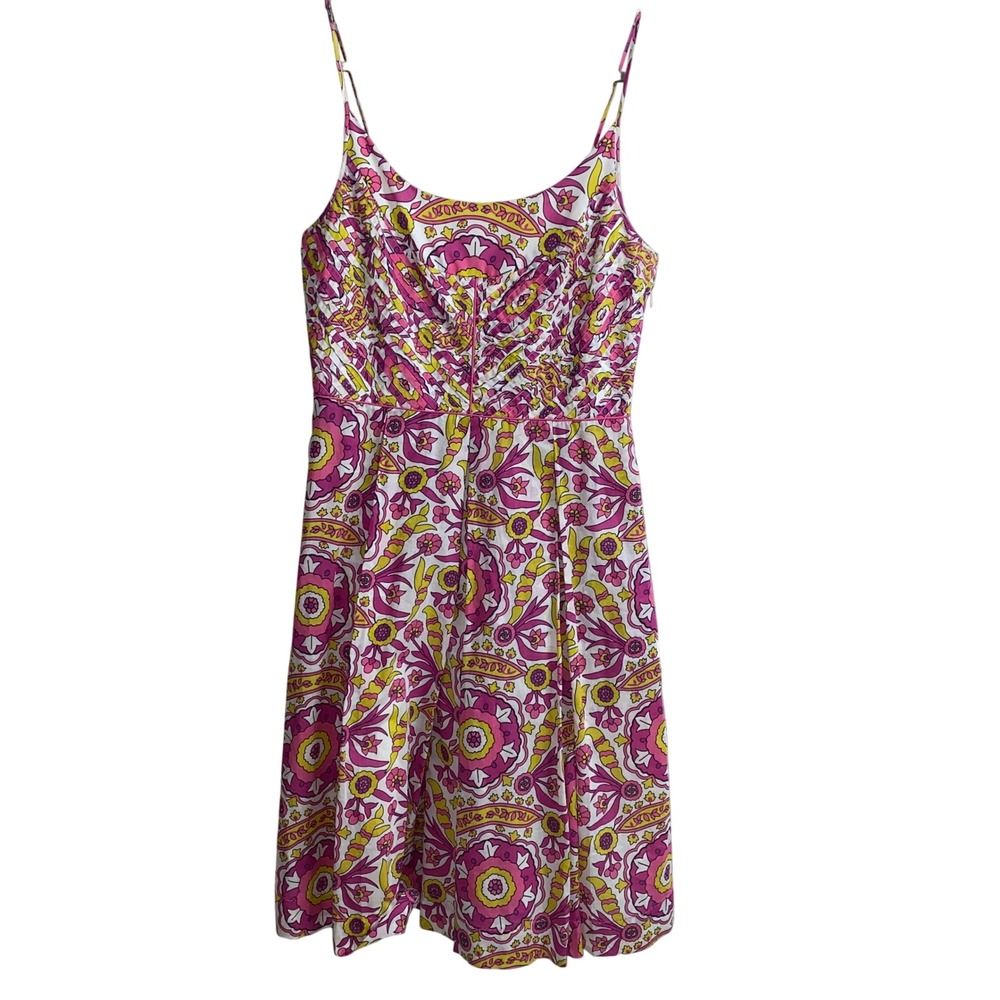 Tory Burch Pink Yellow Floral Paisley Cotton Midi Dress Size 6 13091458